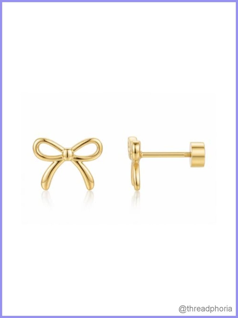 Titanium Flat Back Bow Stud Earrings Screw Back Gold Plated
